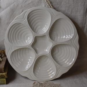 Vintage Oyster Plate / Vintage Oyster Serving Plate /  Hall Ironstone White Oyster Plate
