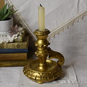 Vintage Florentine Chamber Candle Holder / Vintage Italian Gold Candle Stick Holder