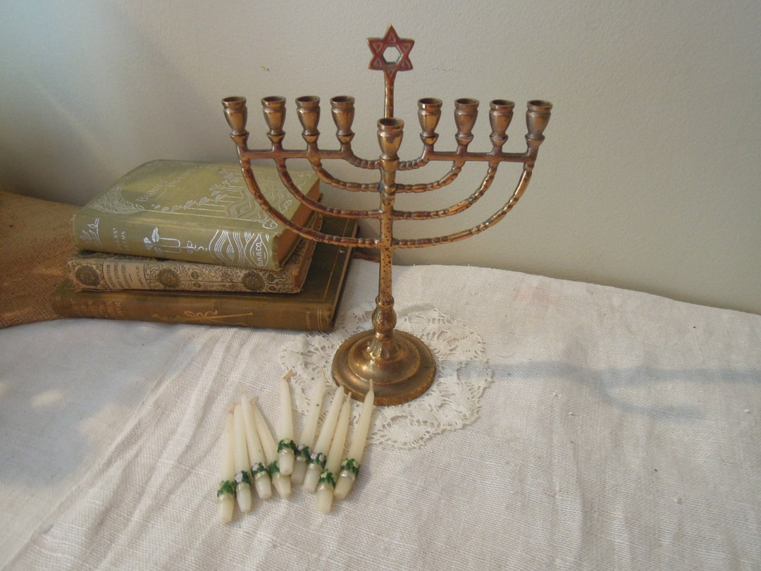 Antique Judaica Brass Menorah / Vintage Hanukkah Candlesticks Etsy