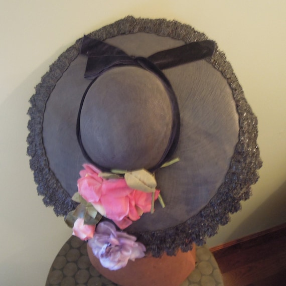 Vintage 1950's Straw Platter Ladies Hat / Navy Hat