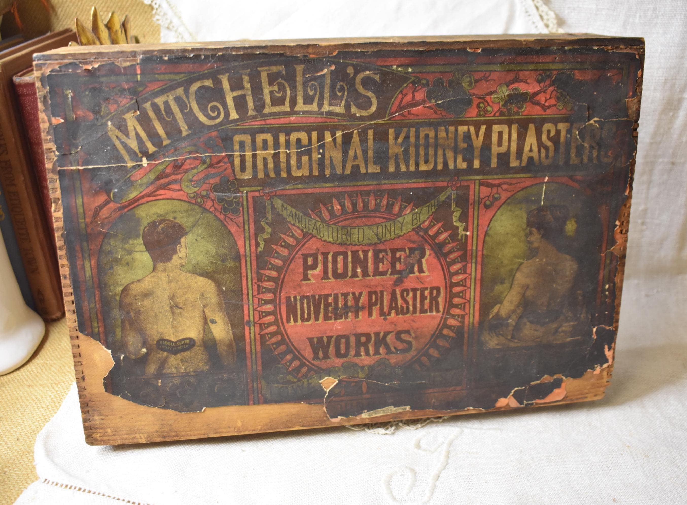 Antique Apothecary 1900's Box / Mitchell's Kidney Plaster Wooden