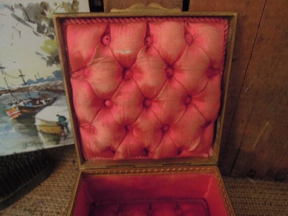 Vintage French Pink Silk Brass Box / Antique Napo… - image 8