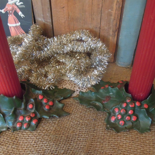 Antique Cast Iron Holly Candle Holders Etsy