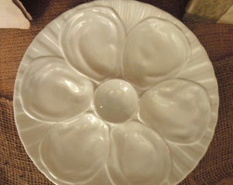 Vintage französische Pillivuyt Porzellan Austern-Platte / Vintage französische Servierplatte