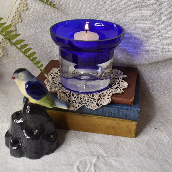 キャンドルスタンド 青いガラスのキャンドルホルダー コバルトブルー