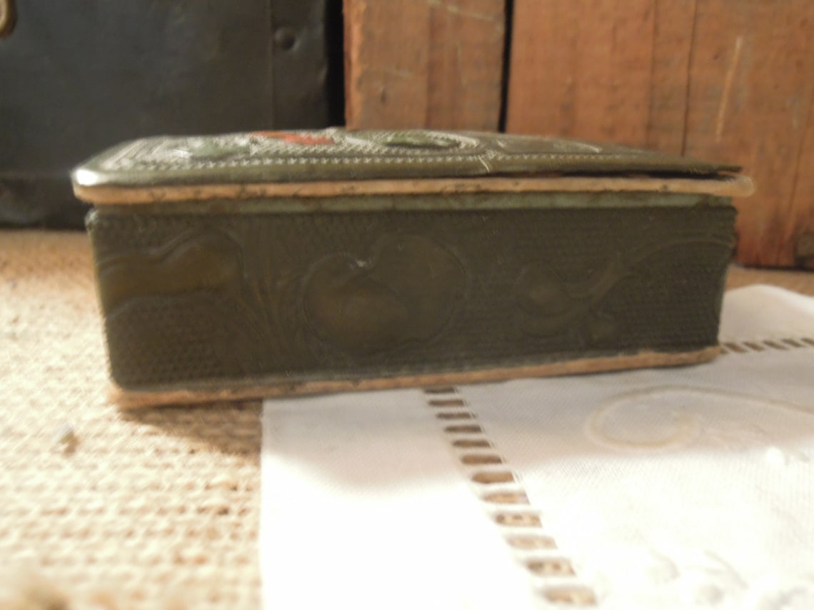 Antique Tooled Leather Postage Stamp Box / Desk Accessory / Etsy