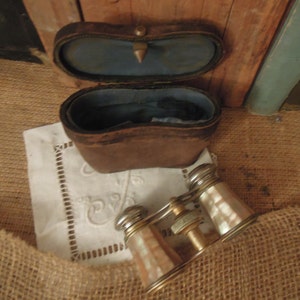 Antique French Opera Glasses / Victorian Theater Glasses / Vintage Binoculars Brass Mother of Pearl