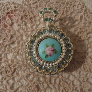 Vintage Florenza Trinket Box / Blue Jeweled & Guilloche Button Box / Vintage Florenza Collectible