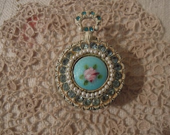 Vintage Florenza Trinket Box / Blue Jeweled & Guilloche Button Box / Vintage Florenza Collectible