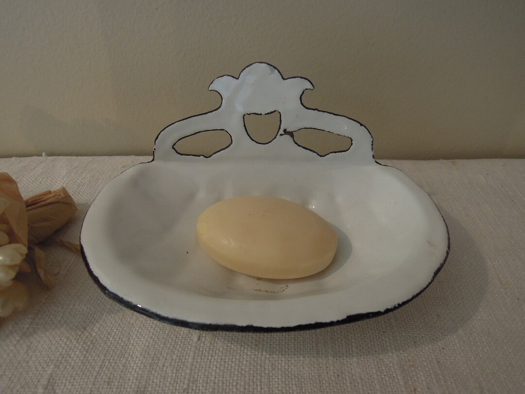 Vintage White Soap Dish / Vintage White Enamel Soap Dish / Etsy