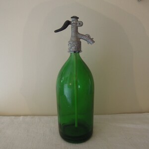 Vintage Green Glass Seltzer Bottle / Green Siphon Seltzer Soda Bottle