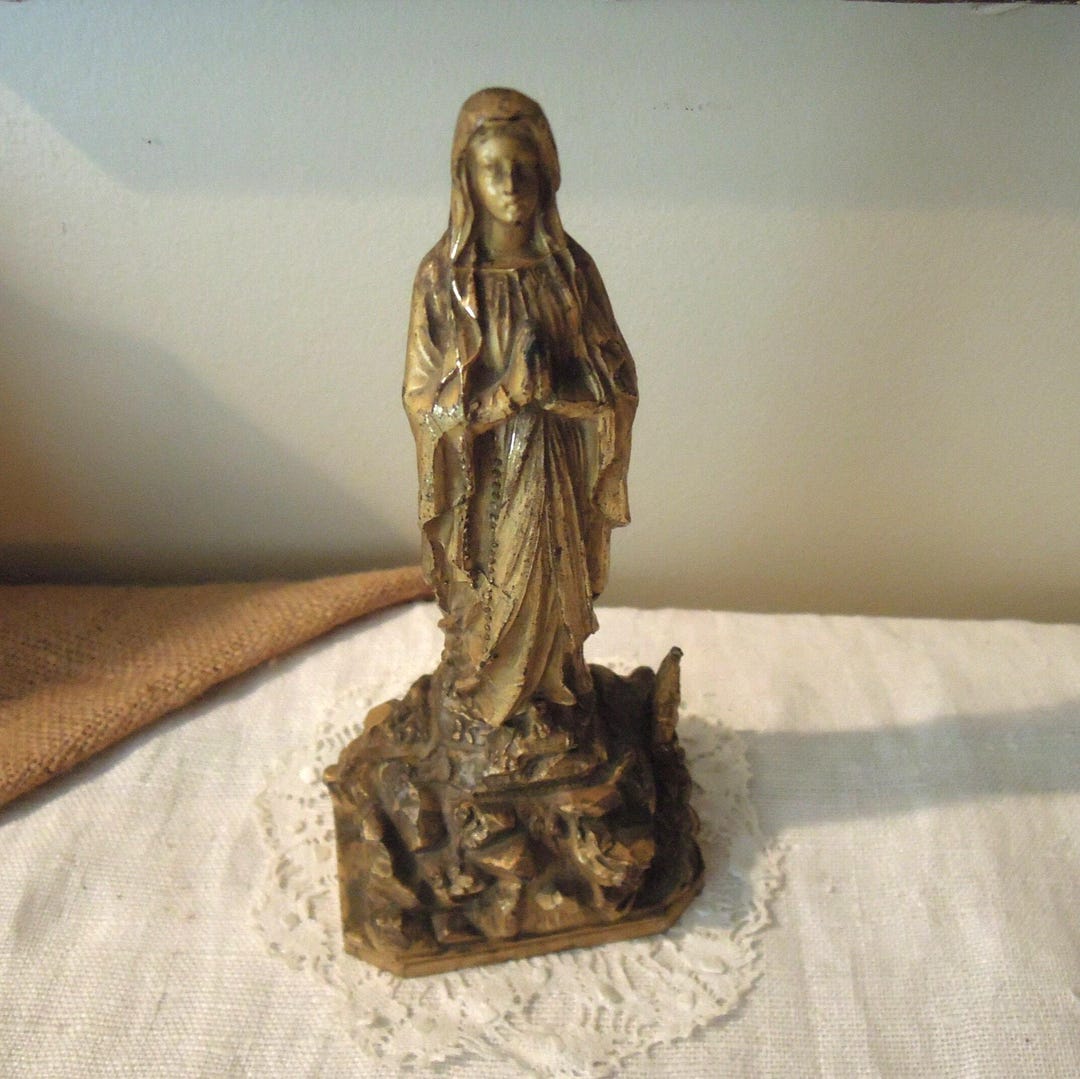 Vintage Our Lady of Lourdes Virgin Mary / Old French Souvenir Statue ...