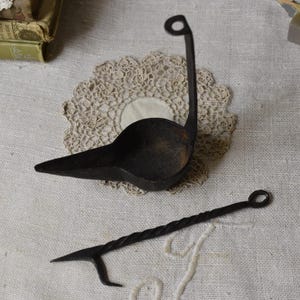 Antique Oil Fat Lamp / Hand Forged Betty Lamp Lantern Stick Hook Iron Wall Mount Spike