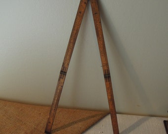 Vintage Stanley Ruler / Antique Architect Rule / Folding Carpenter Ruler / Wood Folding Ruler / Antique Wood & Brass Ruler