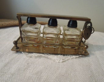 Vintage Perfume Bottles / Cardinal Perfume Bottles / Gold Metal Perfume Caddy