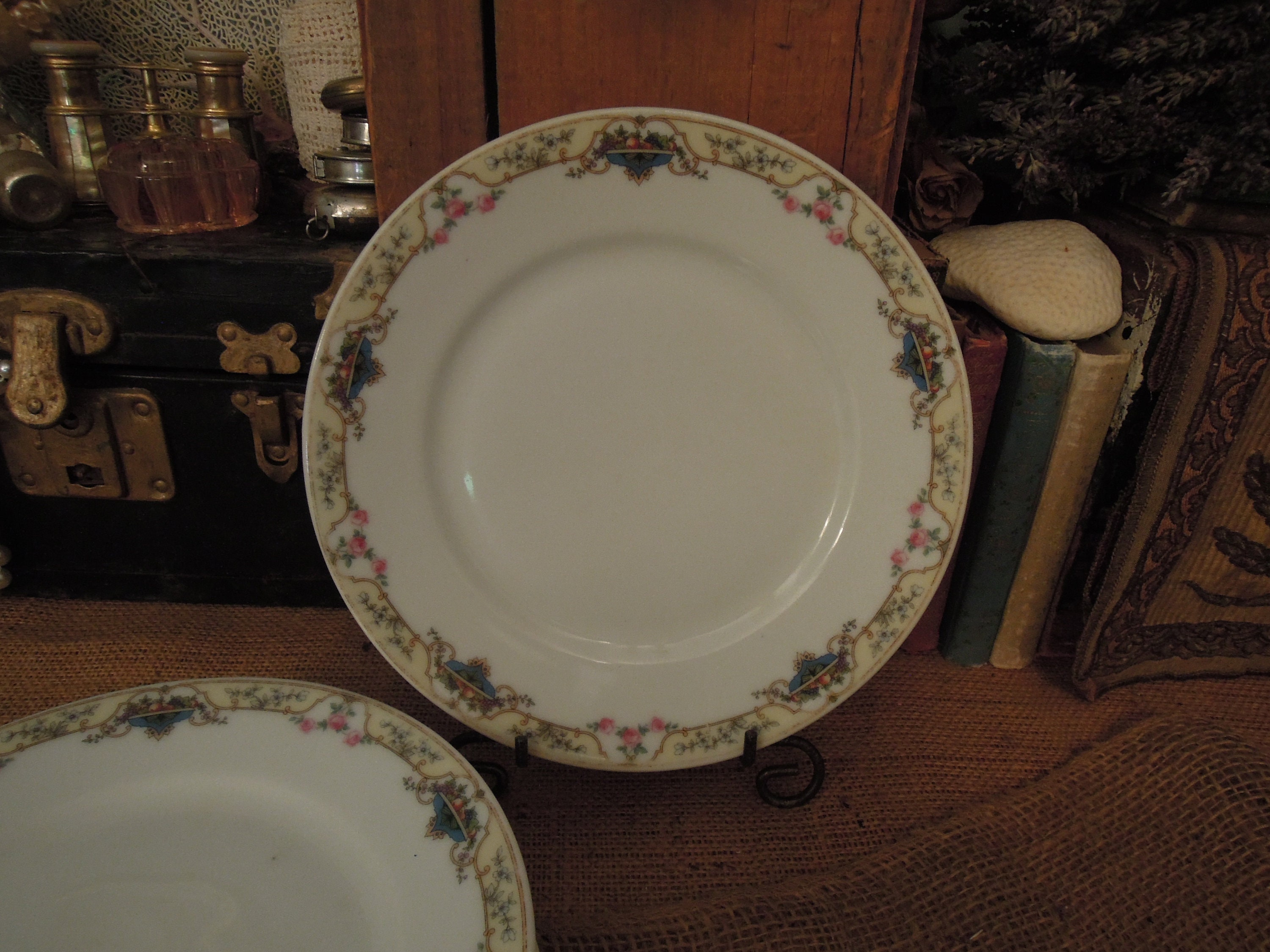 Vintage Schwarzburg China Salad Plate Pink Roses Gold Accents Dinner Plates Martia 1920s Pattern