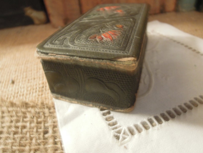 Antique Tooled Leather Postage Stamp Box / Desk Accessory / Etsy