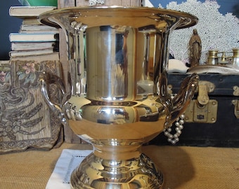 Vintage Silver Plate Champagne Bucket / Monogrammed Ice Bucket / Detailed Handles / Elegant Plant Holder / Wine Cooler