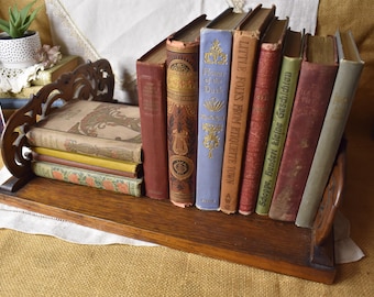 Vintage Ornate Wood Bookends / Antique Hand Carved Wood Scrolling Book Rack