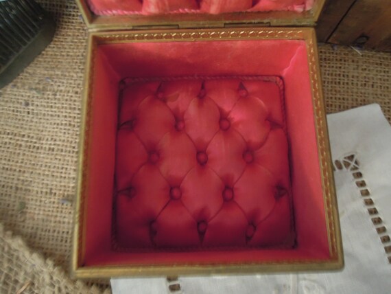 Vintage French Pink Silk Brass Box / Antique Napo… - image 7