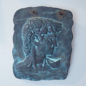 Vintage David Relief Plaque Art / Hanging Terracotta Plaque of David / Made in Florence Italy