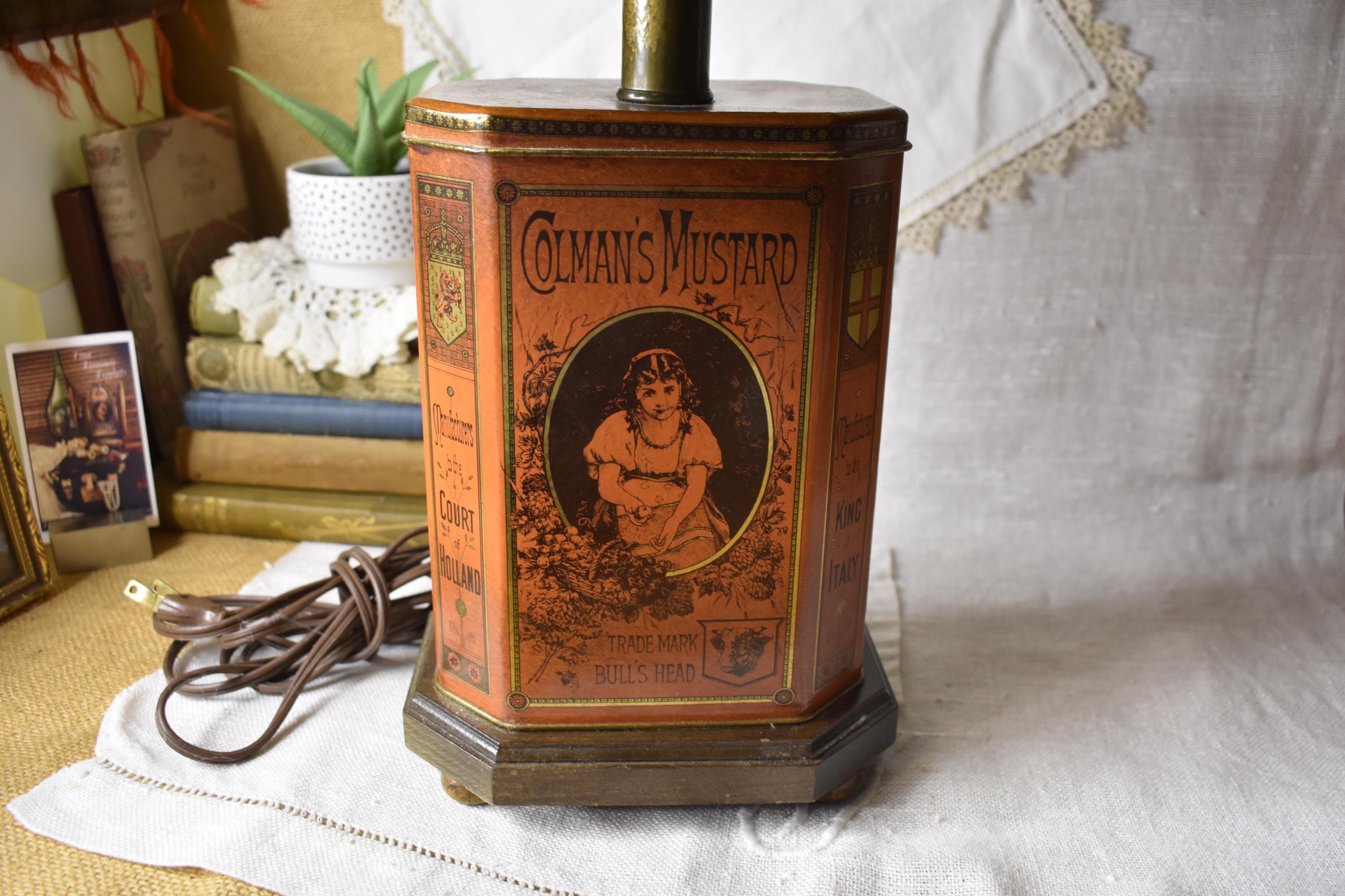 Vintage Colman's Mustard Tin Canister Lamp / Tin Toleware Lamp