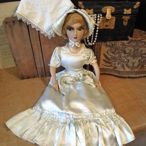Vintage Boudoir Doll / French Style Doll / Bed Doll / Original Satin Dress / Antique French Bedroom Doll / Bedroom Decor