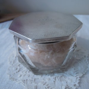 Antique / Vintage French 800 Silver Lid Glass Powder Jar / Powder Dresser Jar / Vintage Vanity Glass Jar and Lid
