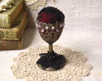 Vintage Handmade Pin Cushion OOAK / Vintage Sewing / Vintage Red Velvet Pin Cushion
