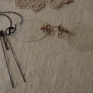 Antique Gold Fill Spectacles / Pincer Eyeglasses with Attached Hairpin and Case