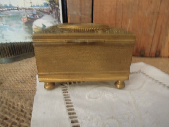 Vintage French Pink Silk Brass Box / Antique Napo… - image 6