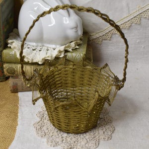 Vintage French Brass Woven Ornate Basket / Easter Brass Wire Basket / Woven Metal Basket Weave