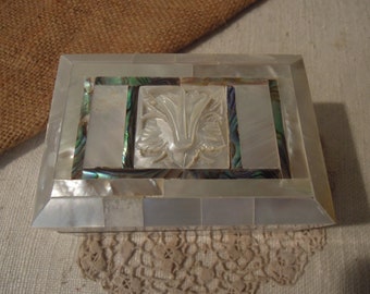 Vintage Mother of Pearl Box  / Ornate Mother of Pearl Box