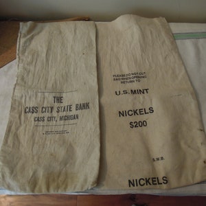Borse per banche in tessuto vintage / Due borse per monete in tessuto / Borsa in nichel US MINT e borsa per soldi Cass City