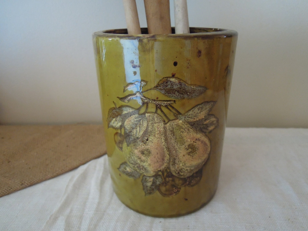 Vintage Pottery / Kitchen Utensil Holder / Ceramic Canister - Etsy