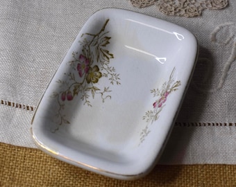 Vintage Ironstone Soap Dish / Vintage Floral Soap Dish / Alferd Meakin England Ironstone Dish
