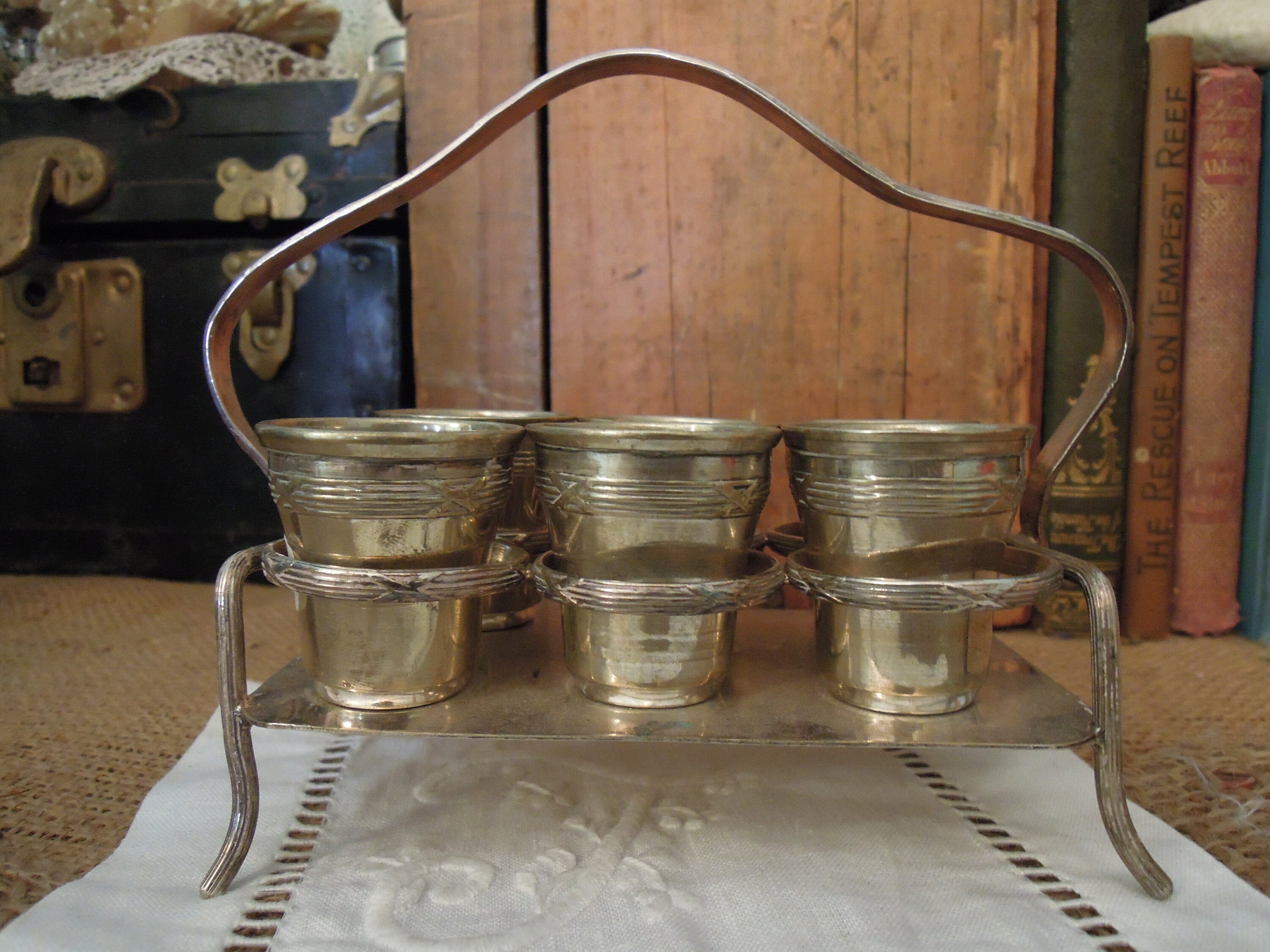 Antique Silver Shot Glass Caddy / Vintage Six Cup Caddy Tray / Etsy