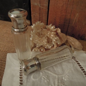 Antique Circa 1839 Pair French Perfume Bottles / Sterling & Crystal Cologne Bottles / French 950 Silver Minerva Stamp Circa 1838 France