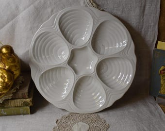 Vintage Oyster Plate / Vintage Oyster Serving Plate /  Hall Ironstone White Oyster Plate