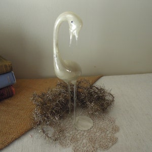 Antique Bimini German Art Glass Ornament / Stork or Crane Hand Blown Glass Ornament  / Vintage Glass Bird Vase Ornaments