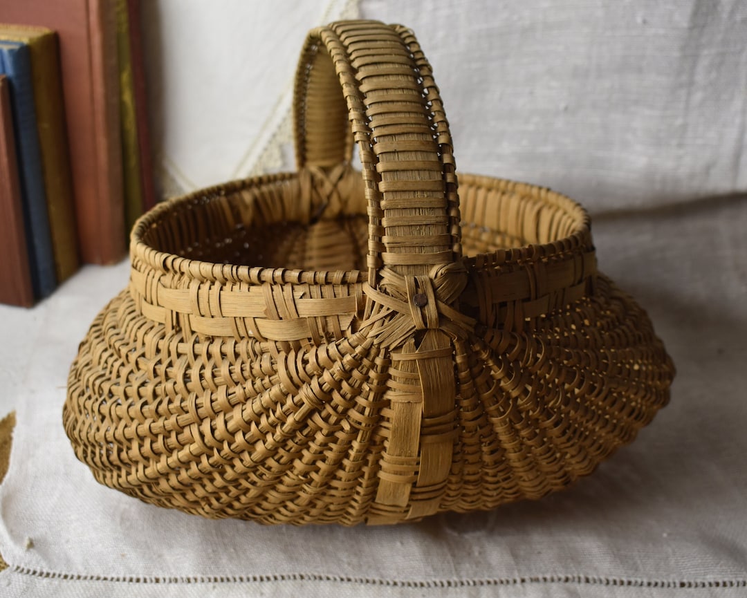 Antique Splint Woven Basket / Oak Buttocks Basket / Vintage Splint ...