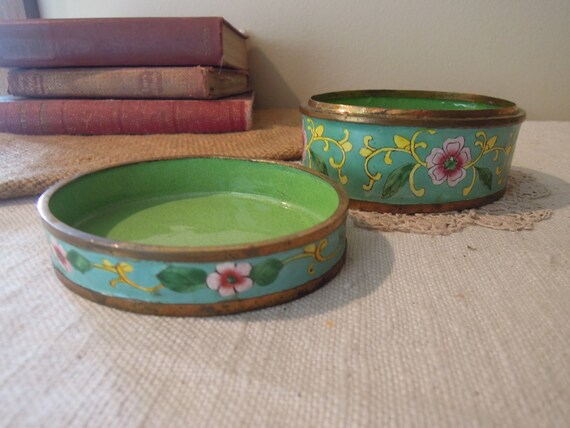 Antique Chinese Canton Rose Enamel Painted Box / Vintage Enamel