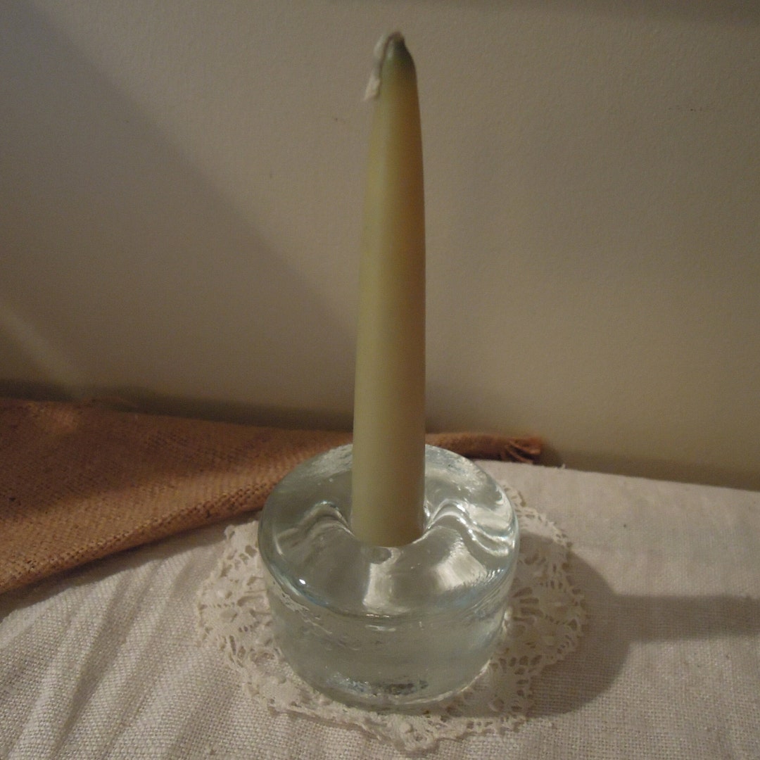 Vintage Blenko Glass Candle Holder / Simple Clear Glass Puck Candle