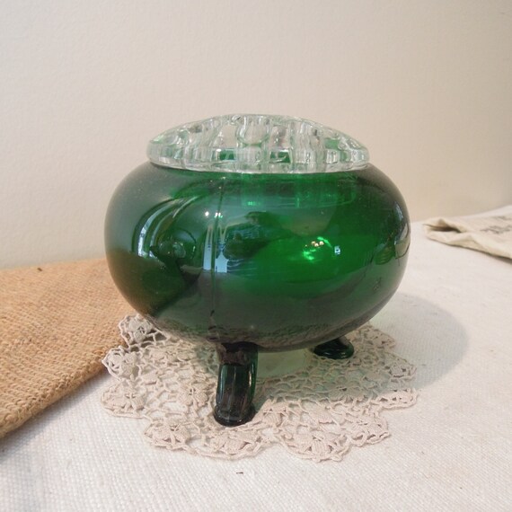 Vintage Green Glass Flower Frog / Antique Floral Frog / Garden Etsy