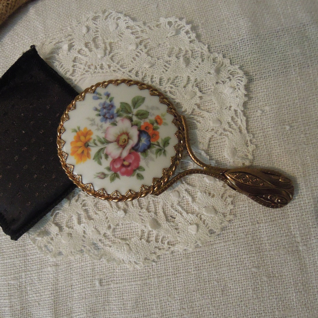 Vintage Pocket Hand Mirror / Edwardian / Downtown Abbey / Mini Small