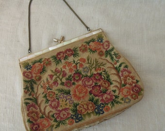 Vintage Fine Petit Point Purse / Tapestry Clutch Purse / Vintage Handbag Collectibles 1950's