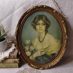 Antique Ornate Gold Frame With Beautiful Lady / Antique Florentine Frame