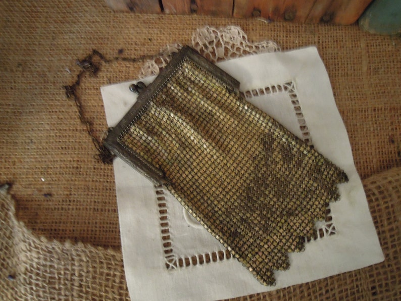 Vintage Art Deco Yellow Purse Whiting and Davis Enamel Beadlite Antique Reticule Whiting and Davis Mesh Handbag