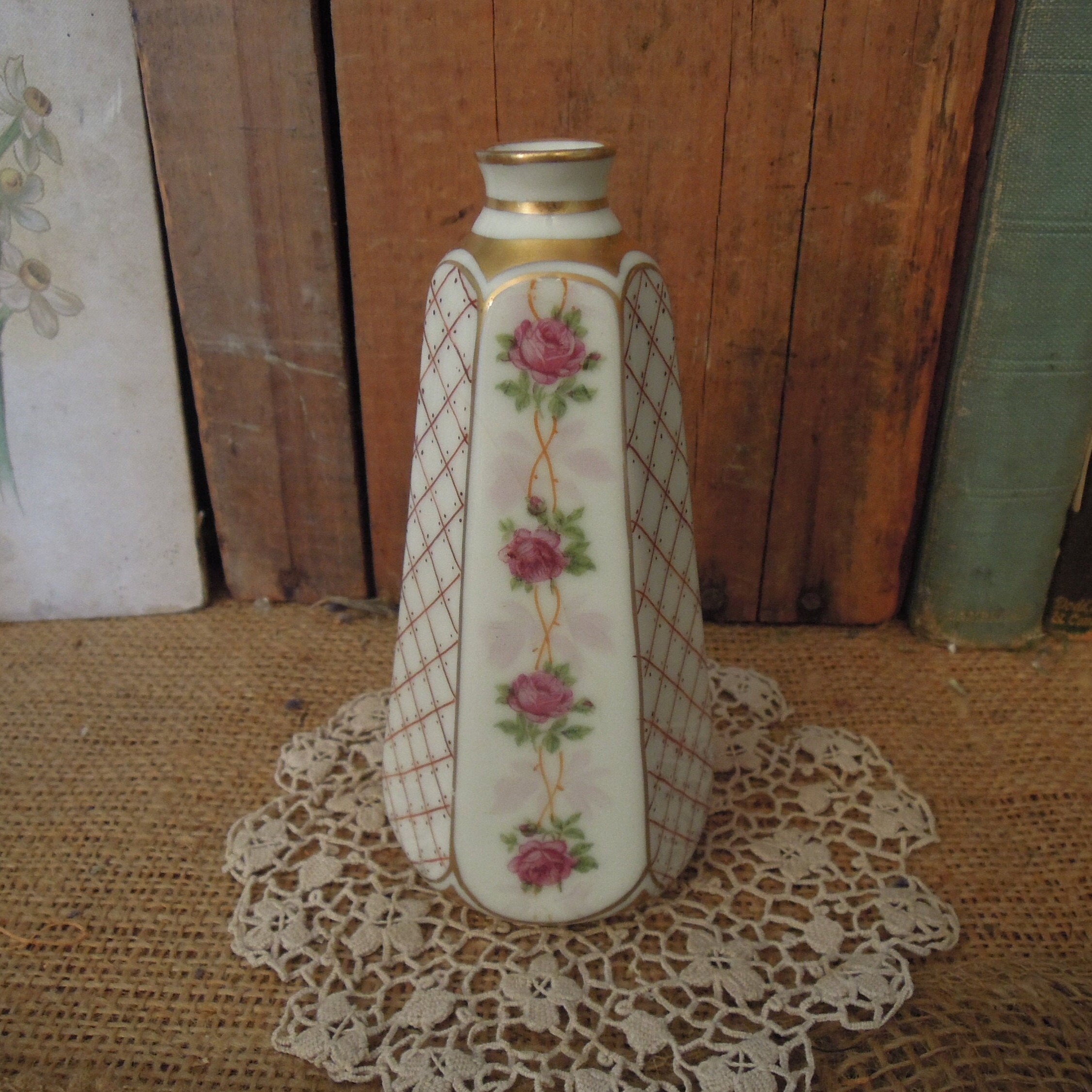 Vintage Floral Rose Bud Vase / Hand Painted Made in France / Etsy