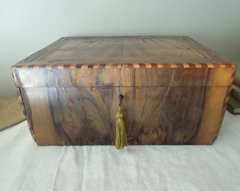 Antique Sewing Box / Large Wood Sewing Box Compartment
